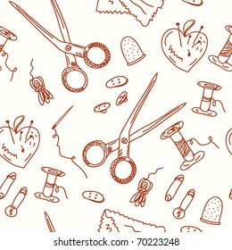 Sewing seamless doodle pattern - artistic objects