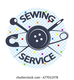 Sewing service with a needle and a button symbol vector