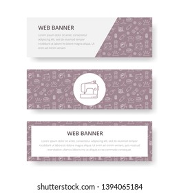 Sewing set of horizontal web banners, business card, vector template design