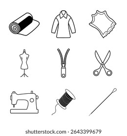 Conjunto de costura Icon Coleção Ilustração Vetor para Alfaiate e Design Artesanal