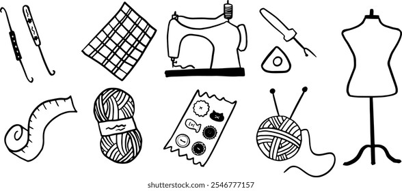 Conjunto de costura Ilustración | Lindo Vector minimalista Doodle para Diseños de manualidades y bricolaje