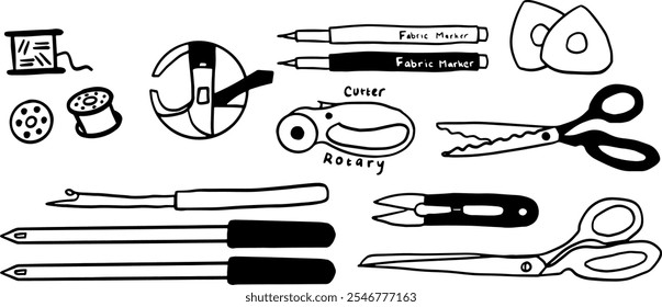 Conjunto de costura Ilustración | Lindo Vector minimalista Doodle para Diseños de manualidades y bricolaje