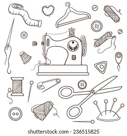 Sewing set. Isolated on white. Vector cartoon illustration.