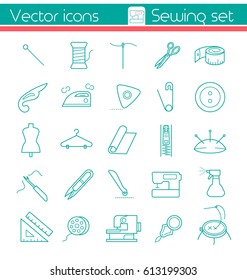 Sewing set, Line vector icons, Simple info-graphic illustration.