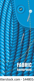 Sewing set on the blue fabric background. Vector