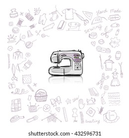 Sewing set, sketch for your design. Vector illustration