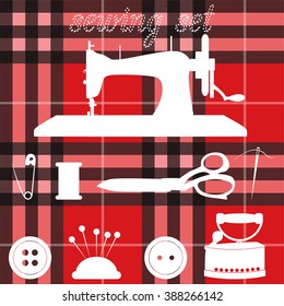 Sewing set of white icons.vector illustration