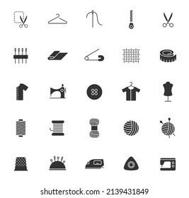 sewing silhouette vector icons isolated on white background. sewing icon set for web, mobile apps, ui design, print polygraphy and promo advertising business