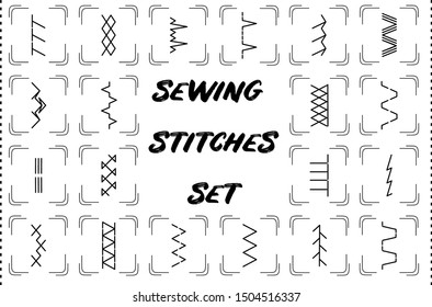 Sewing stitches icons set in outline style