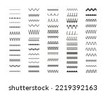 Sewing stitches zigzag seamless elements. Overlock embroidery seams. Vector. Set of machine thread sew brushes. Simple graphic illustration. Line border isolated on white background.