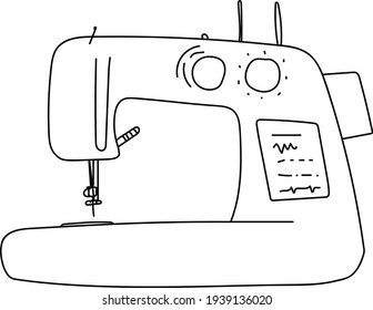 Cuentos de coser. Imagen gráfica de una máquina de coser. Dibujado en una caricatura de estilo lacónico.