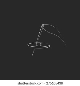 Sewing studio logo needle, button, thread object, mockup tailor or seamstress emblem