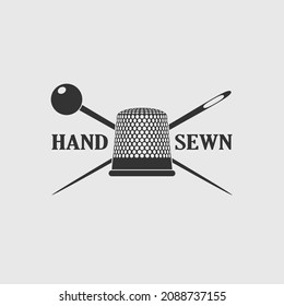 Sewing studio logo template. Tailor shop graphic emblem isolated on white background. Tailoring symbol. Vector illustration