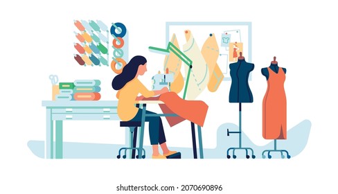 Sewing studio. Seamstress at work. Knitting crafts