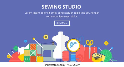 Sewing studio, tailor flat style banner