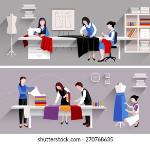 Sewing studio tailor shop design template set isolated vector illustration