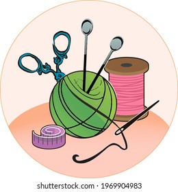 A sewing supplies in a circle