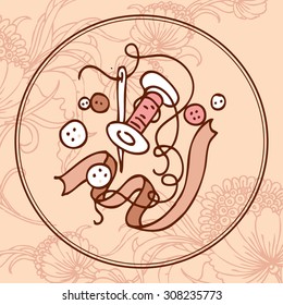 Sewing supplies in the form of a circle