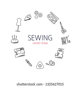 Sewing supplies vector line collection. Icon collection made in line style. Concept for infographic, banner design or web page. Template for design, fabric, print.