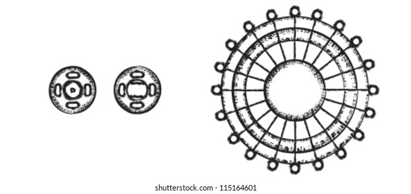 Sewing symbols set 7: Fasteners and Pin Wheel ( You can find seven more sets from the same series in my portfolio. )