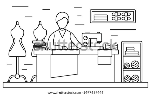 Sewing Tailor Banner Outline Illustration Sewing Stock Vector