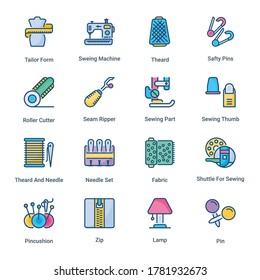 Sewing and Tailor filled line Icons - stroke, vector