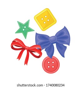 Sewing and Tailoring Accessories with Buttons and Bows Vector Illustration