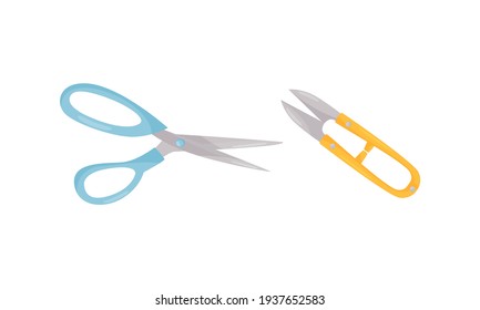 Sewing and Tailoring Accessories with Seam Ripper and Scissors Vector Set