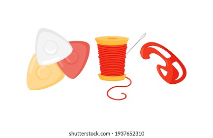 Sewing and Tailoring Accessories with Thread Spool and French Curve Vector Set