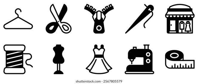 Sewing and Tailoring Icon Set Creative Solid Style Collection for Fashion and Crafting