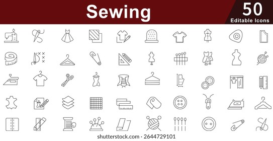 Sewing and Tailoring Line Icons - Fashion, Craft, Needlework, Fabric and Atelier Vector Set