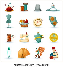 Sewing tailoring and needlework decorative icons set isolated vector illustration