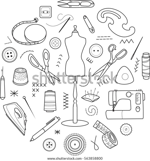 Sewing Tailoring Tools Sewing Mannequin Machine Stock Vector (royalty 