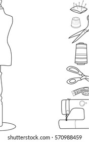 Sewing and tailoring vector background or border, Hand sewn concept, Place for your text