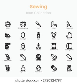 Colección de iconos vectoriales de costura y sastrería para conceptos hechos a mano y artesanales