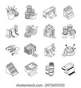  Herramientas de costura y textiles Iconos isométricos