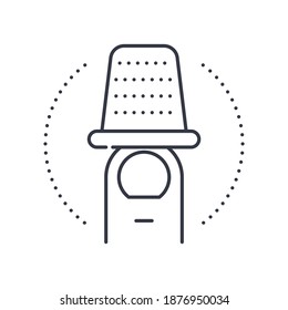 Sewing thimble finger protector icon, linear isolated illustration, thin line vector, web design sign, outline concept symbol with editable stroke on white background.