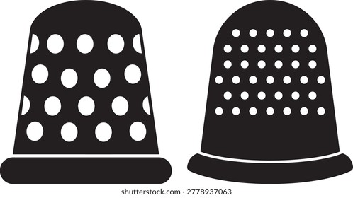 Sewing thimble icon, protective finger cap for sewing, needlecraft tool silhouette.