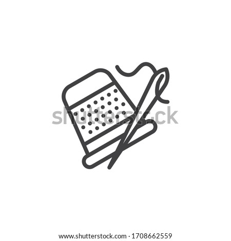 Sewing thimble and needle line icon. linear style sign for mobile concept and web design. Thimble for finger outline vector icon. Symbol, logo illustration. Vector graphics