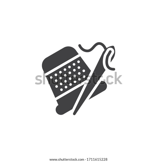 Sewing thimble and needle\
vector icon. filled flat sign for mobile concept and web design.\
Thimble for finger glyph icon. Symbol, logo illustration. Vector\
graphics