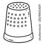 Sewing thimble with perforated surface drawn in simple hand drawn outline style isolated on white background