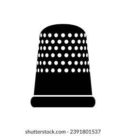 Sewing thimble silhouette flat illustration vector isolated on white background. Finger protector black and white icon for sewing concept. Tool for tailors, dressmakers, crafters, embroiderers