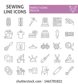 Sewing thin line icon set, tailor symbols collection, vector sketches, logo illustrations, dressmaking signs linear pictograms package isolated on white background, eps 10.