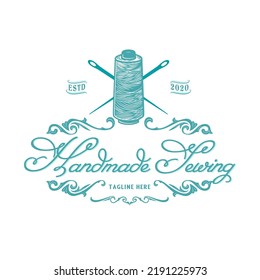 sewing thread design logo. classic sewing thread concept, for the tailor or sewing supply store.