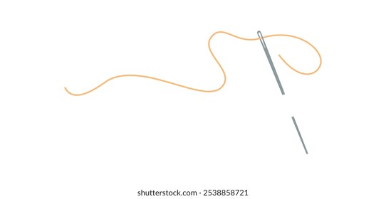 Nähfaden und Nadel-Logo, Doodle Verband Werkzeugelement, flache Nähboote liefert Illustration, handgezeichnetes Schneiderzubehör Design, Vektorstickerei Dekorationsobjekt,