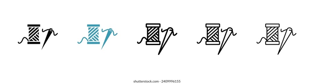 Sewing Thread and Needle Vector Icon Set. Tailor's thread spool and needle vector symbol for UI design.