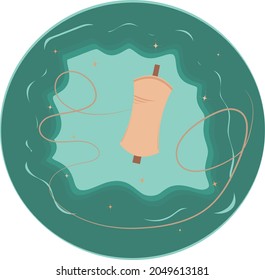 The sewing thread spins like a spinning top. Vector image.