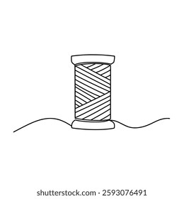 Sewing Thread Spool Line Art Illustration, Hand-Drawn Minimalist Sketch for Tailoring, Crafting, Fashion Design, and Textile Industry