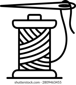 Sewing thread spool with needle vector line icon