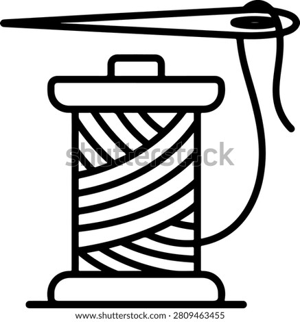 Sewing thread spool with needle vector line icon